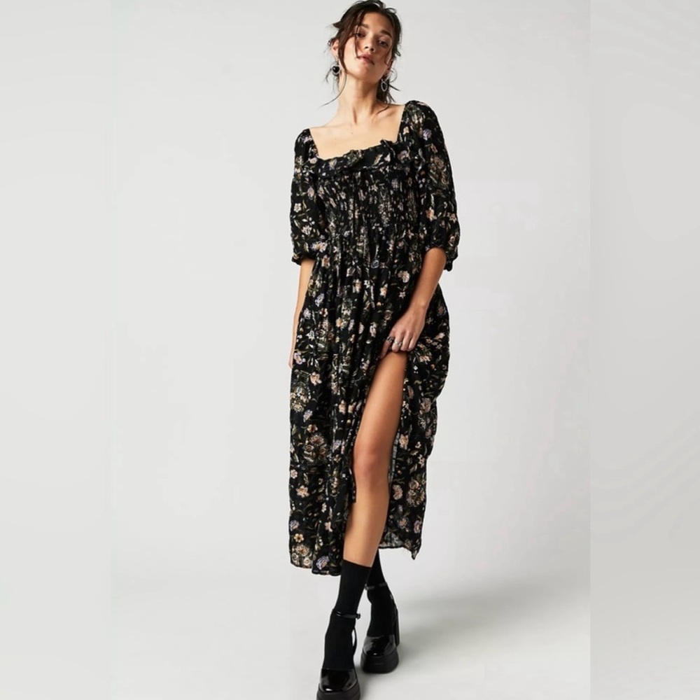 Free People Oasis Floral Black Midi Dress